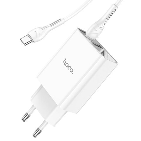 Сетевое зарядное устройство Hoco C100A, 20 Вт, Power Delivery (PD), белый, с дисплеем, c кабелем USB тип-C к USB тип-C, 2 порта, #6931474769824 Превью 3