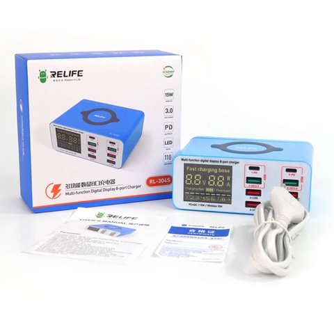 Adaptador de red RELIFE RL-304S, 110 W, Quick Charge, Power Delivery (PD), con cargador inalámbrico, 8 puertos Vista previa  1