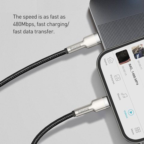 USB кабель Baseus Cafule Series Metal, USB тип-C, Lightning, 200 см, 20 Вт, черный, в нейлоновой оплетке, #CATLJK-B01 Превью 1